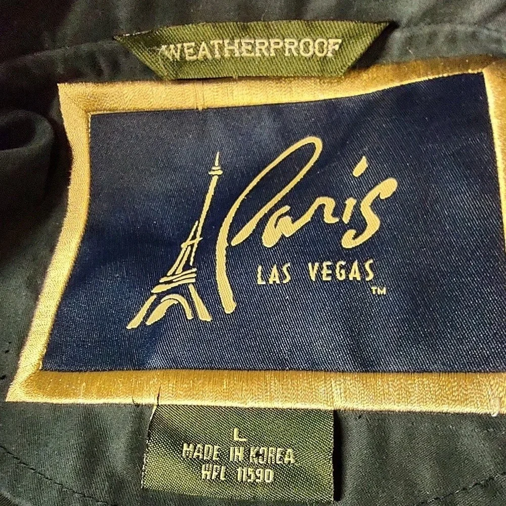 Weatherproof Jacket Men's Large Paris Las Vegas Windbreaker Black Norm Core Y2K